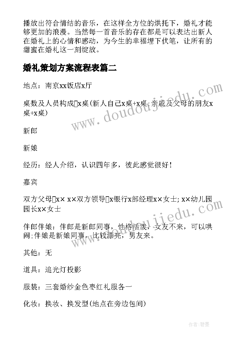 最新婚礼策划方案流程表(实用5篇)