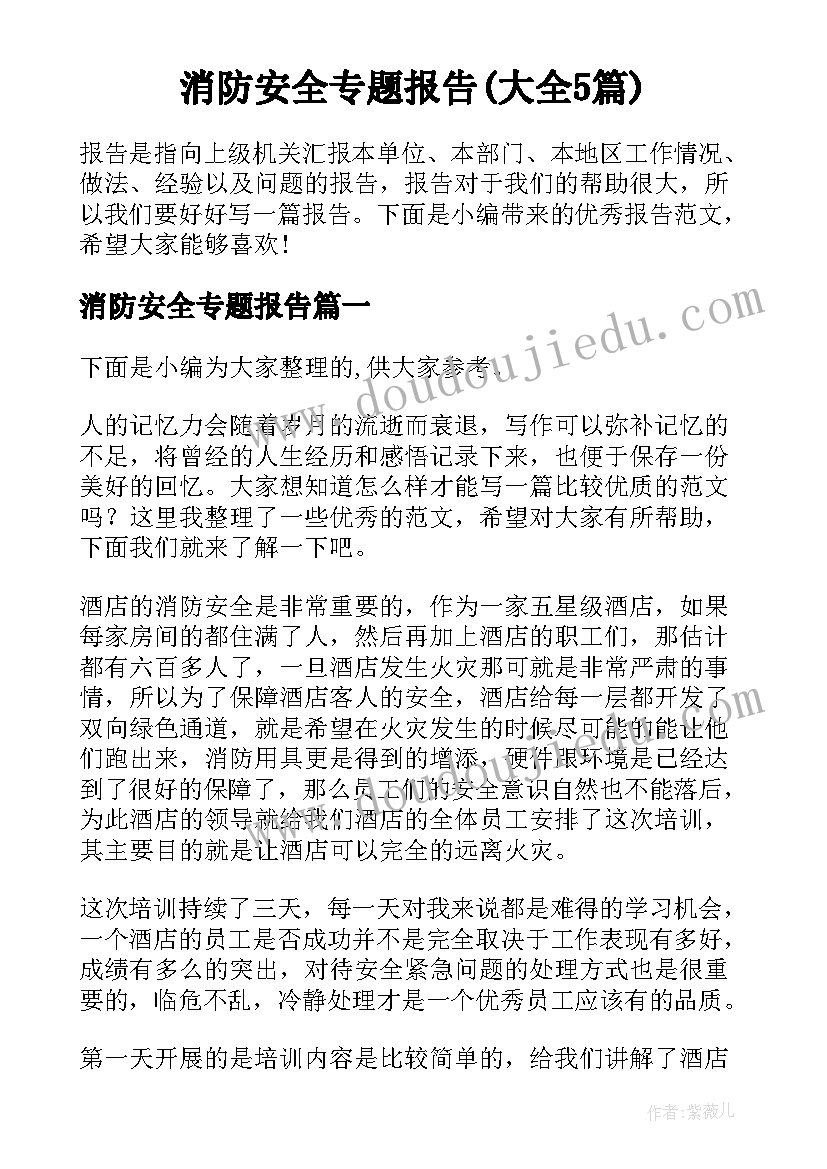 消防安全专题报告(大全5篇)