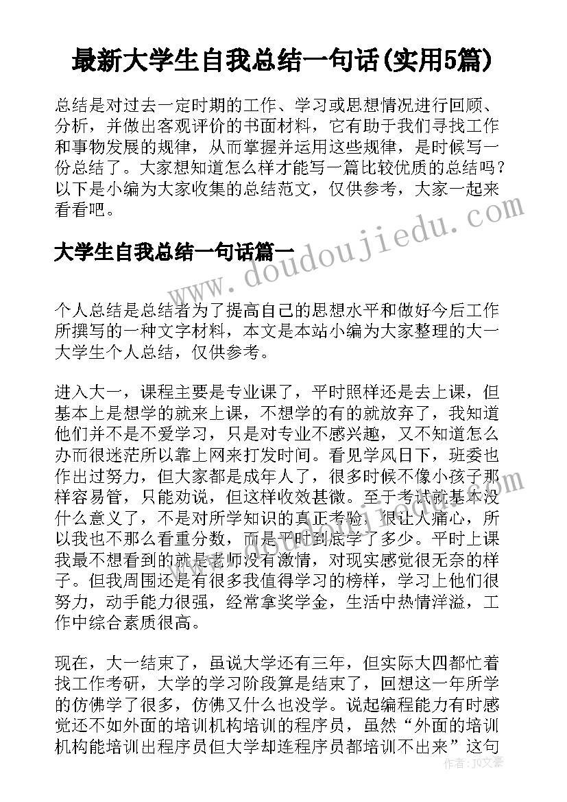 最新大学生自我总结一句话(实用5篇)