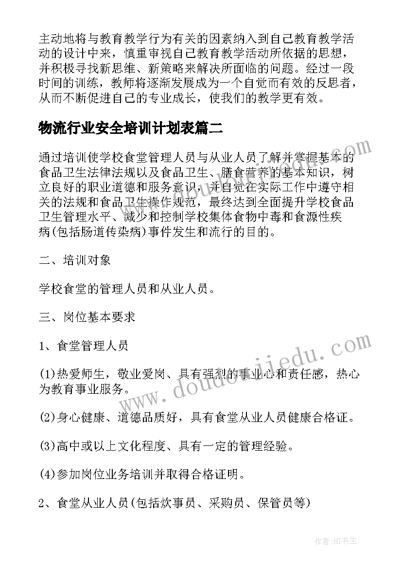 最新物流行业安全培训计划表 食品安全年度培训计划表完整(优质5篇)