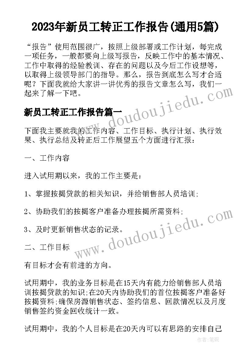 2023年新员工转正工作报告(通用5篇)