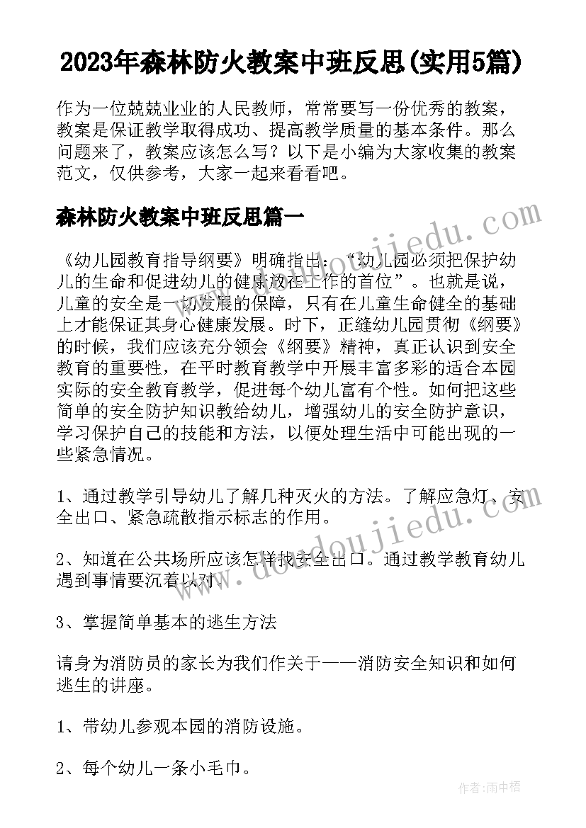 2023年森林防火教案中班反思(实用5篇)