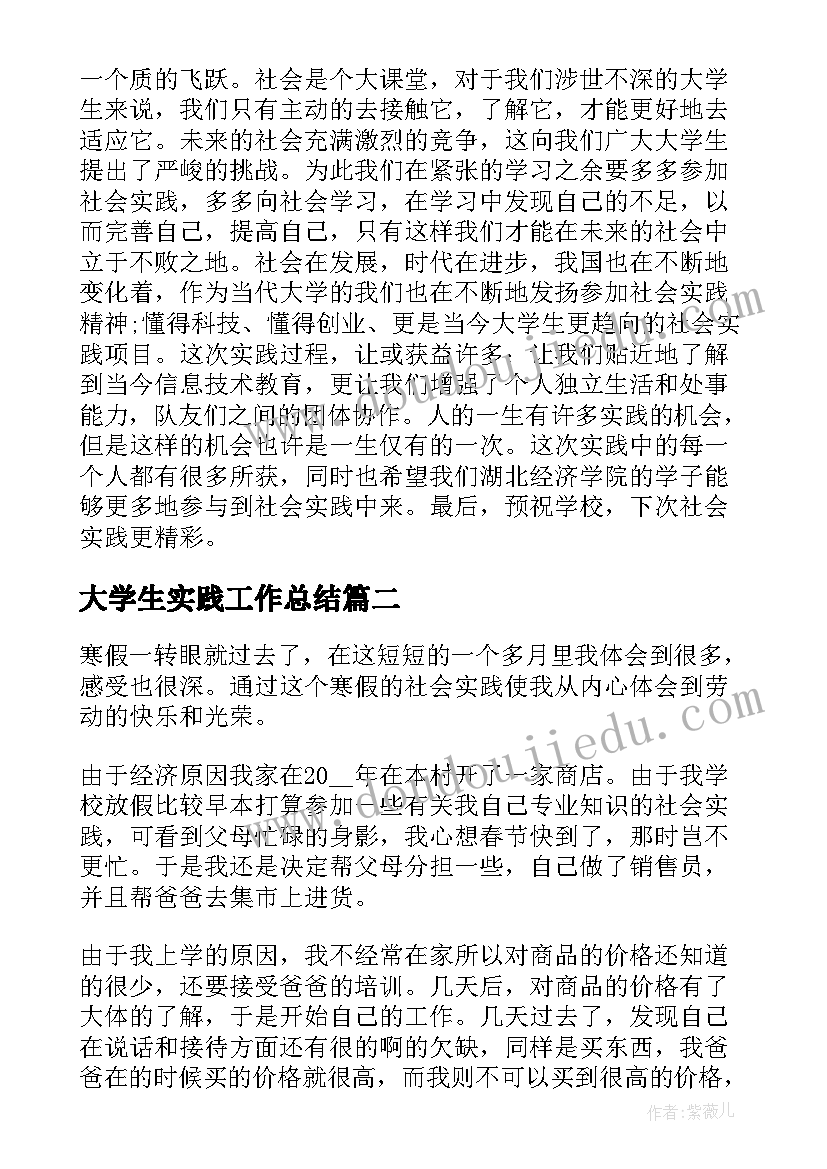 最新大学生实践工作总结(汇总6篇)