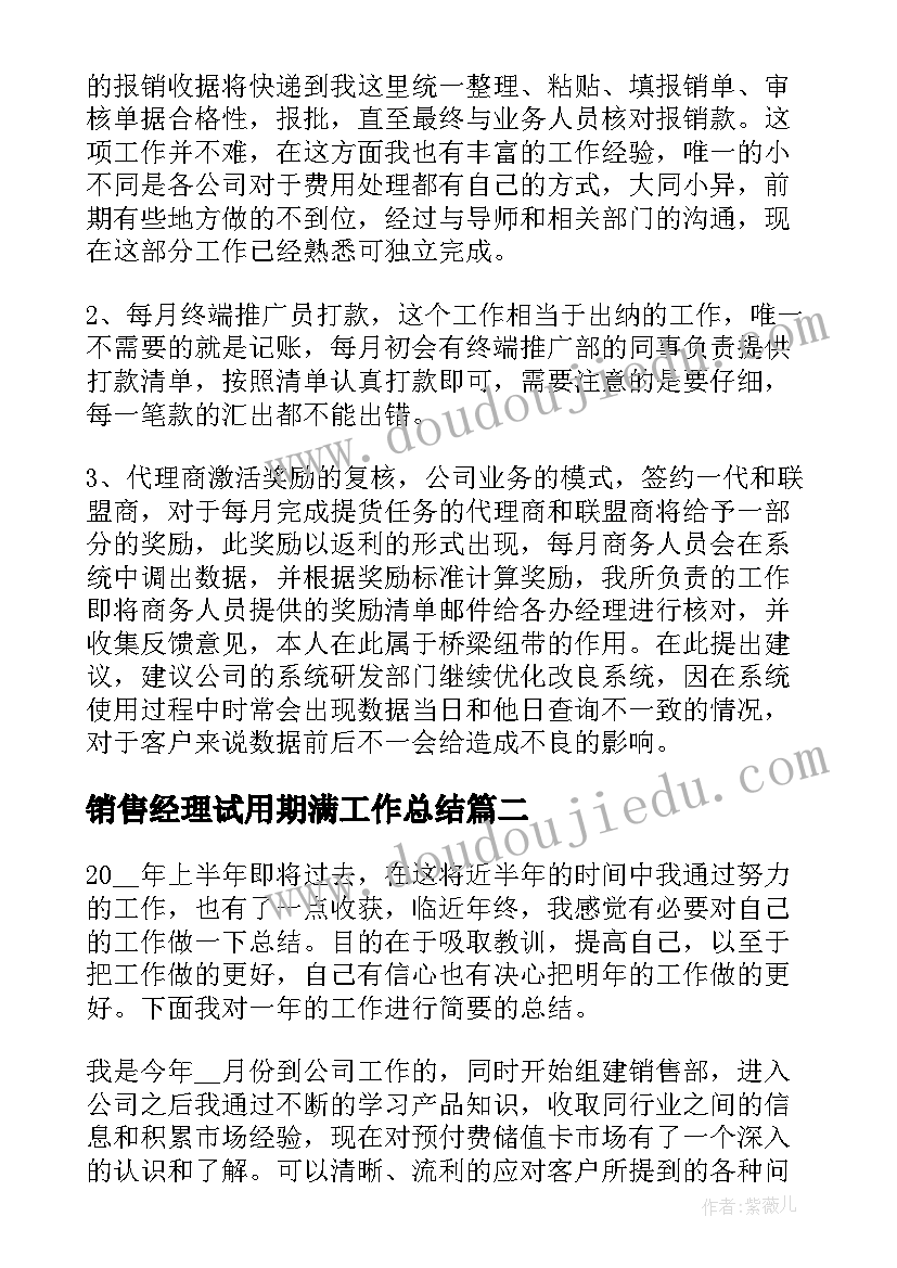 2023年销售经理试用期满工作总结 销售经理试用期工作总结(精选5篇)