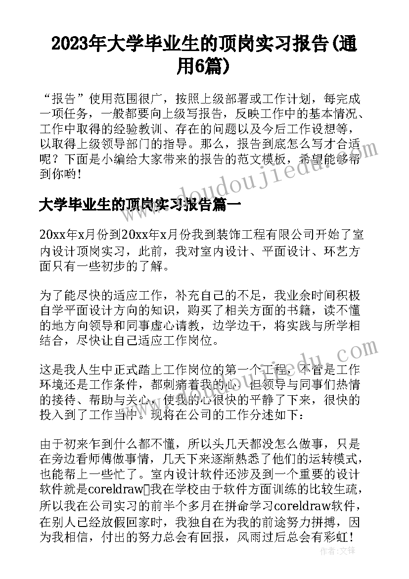 2023年大学毕业生的顶岗实习报告(通用6篇)