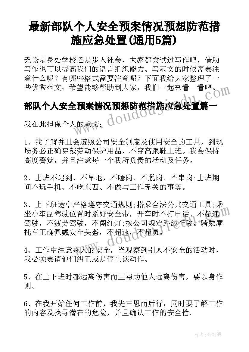 最新部队个人安全预案情况预想防范措施应急处置(通用5篇)