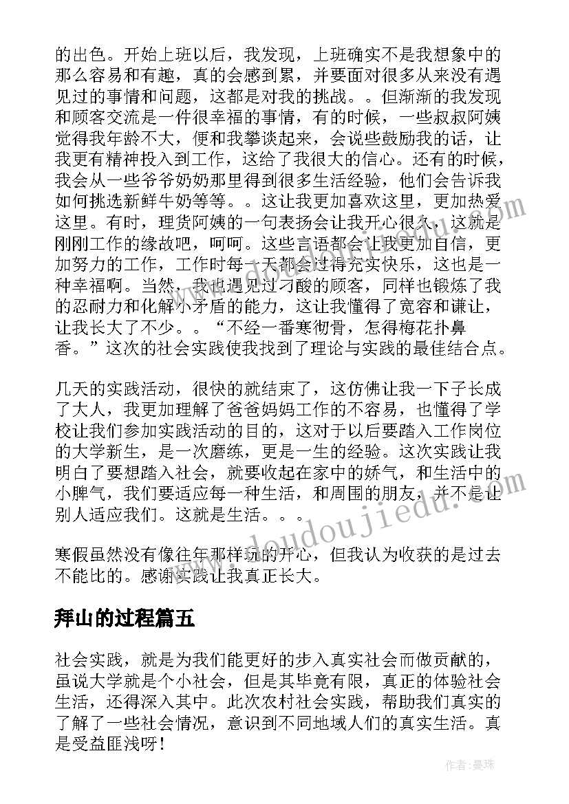 拜山的过程 高校学生社会实践心得体会感悟(通用8篇)