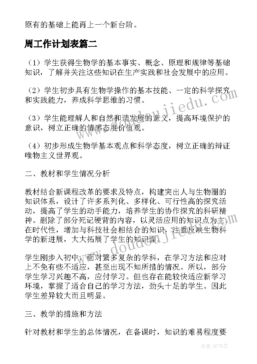 最新周工作计划表(优秀10篇)