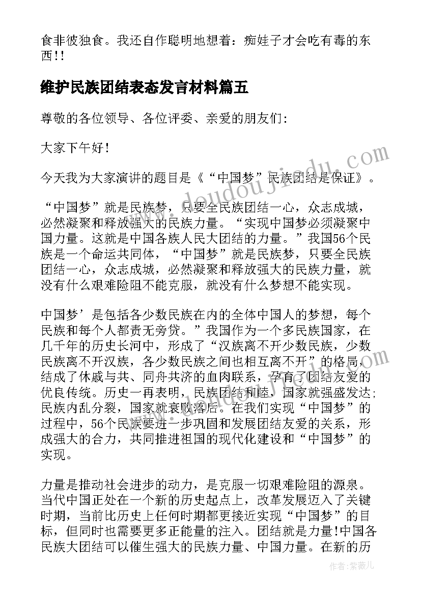 维护民族团结表态发言材料(大全5篇)