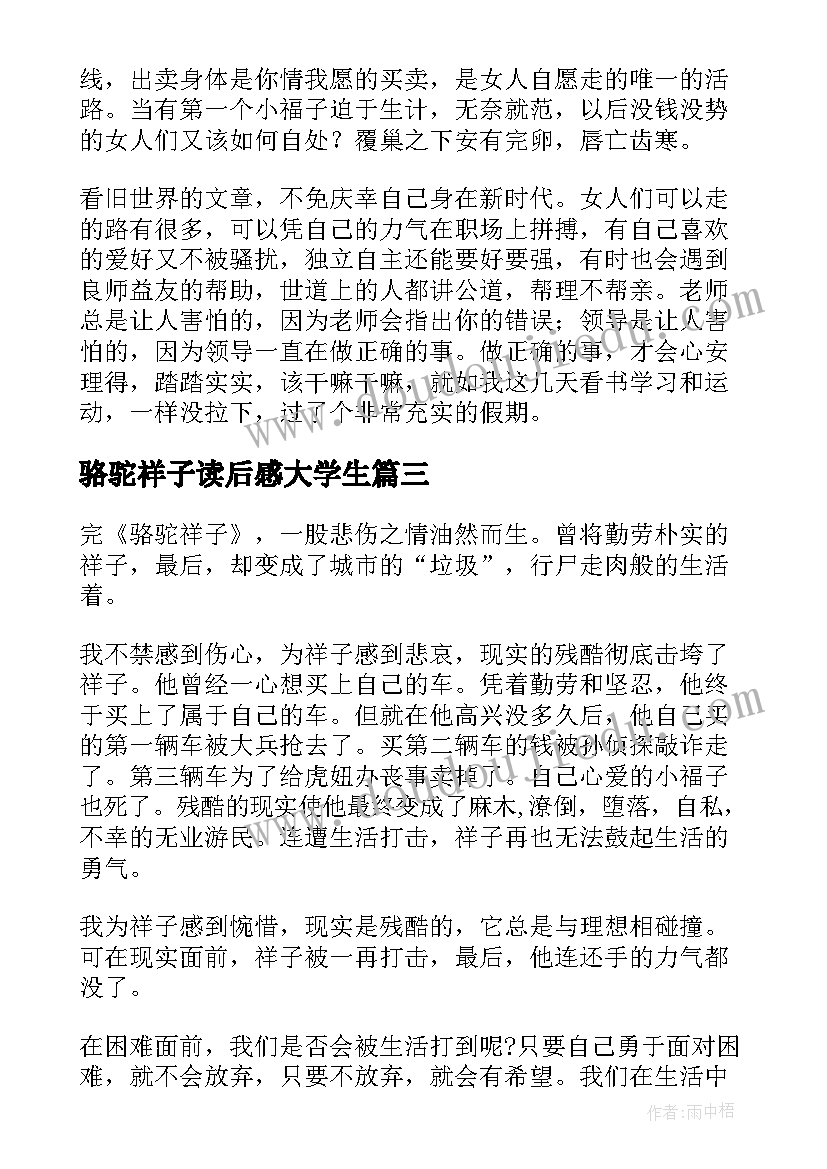 最新骆驼祥子读后感大学生(实用6篇)