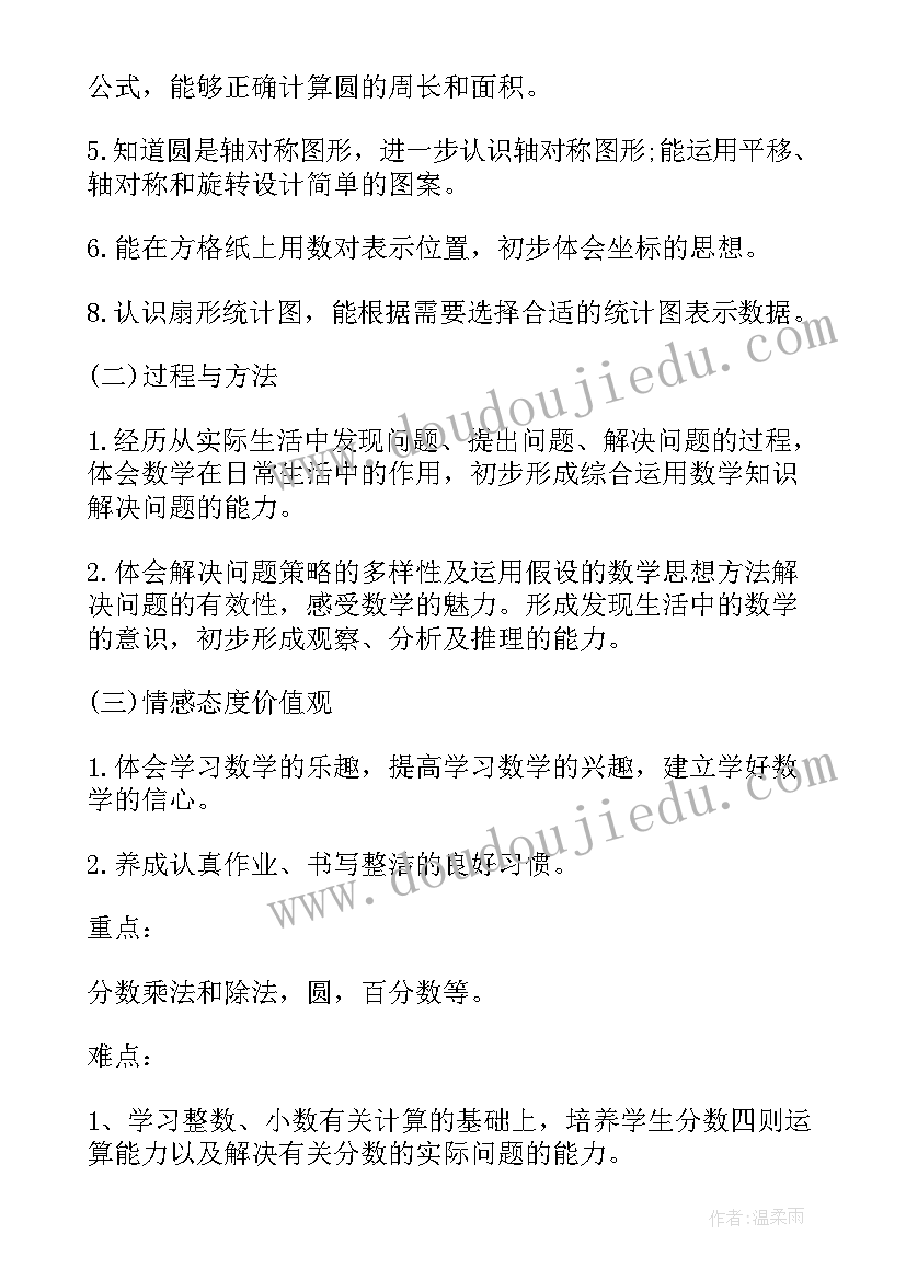 最新六年级数学学科教学工作计划(大全10篇)