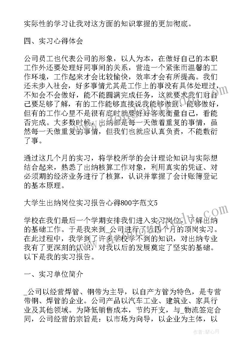 最新大学生出纳岗位实务心得体会(实用5篇)