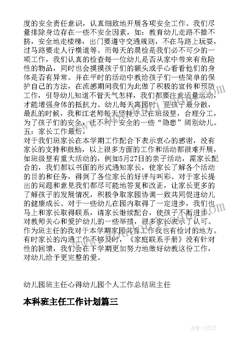 2023年本科班主任工作计划(精选5篇)