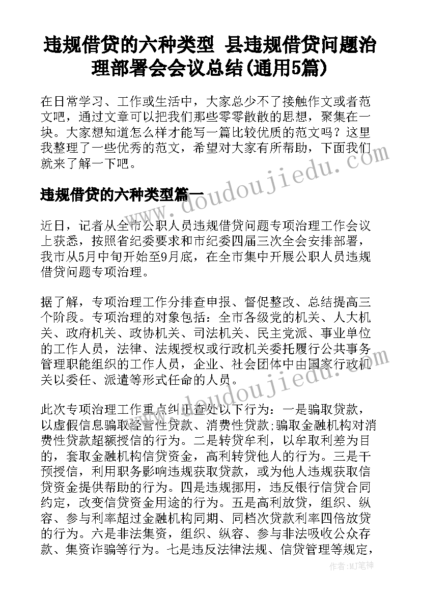 违规借贷的六种类型 县违规借贷问题治理部署会会议总结(通用5篇)