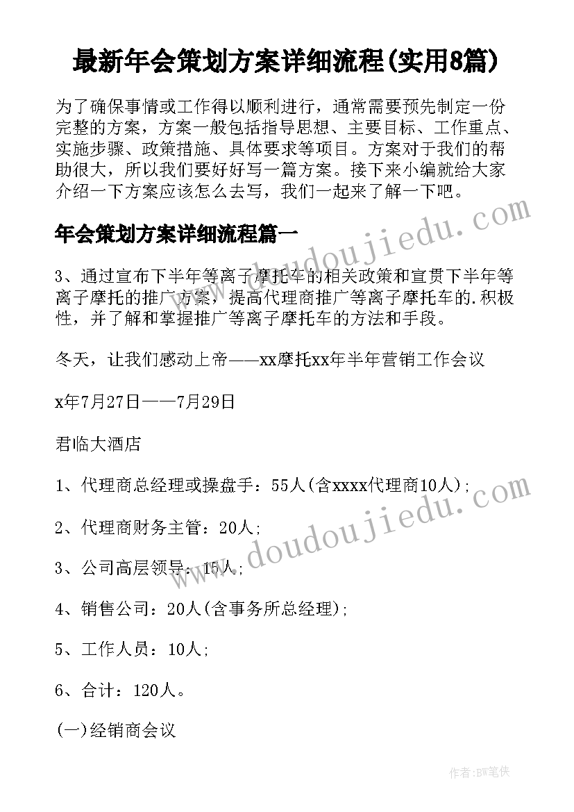 最新年会策划方案详细流程(实用8篇)