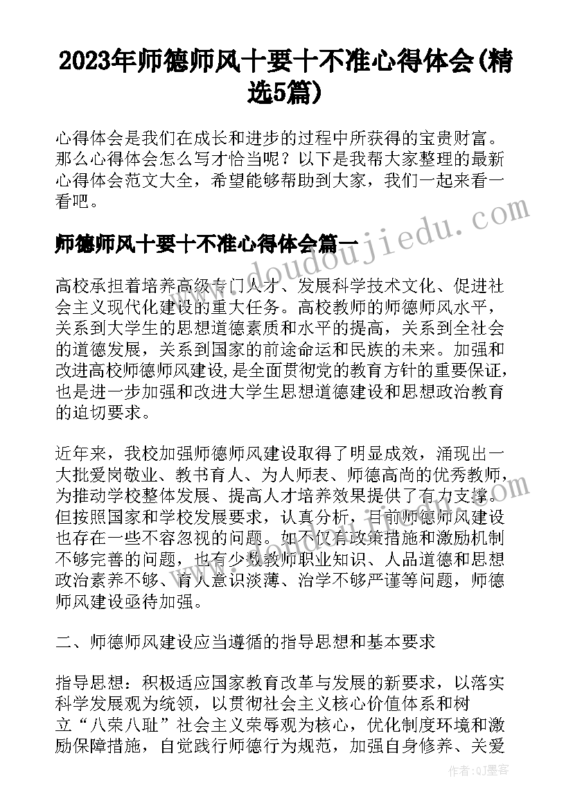 2023年师德师风十要十不准心得体会(精选5篇)