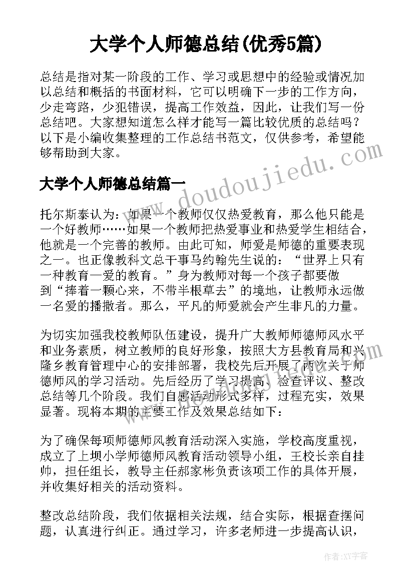 大学个人师德总结(优秀5篇)