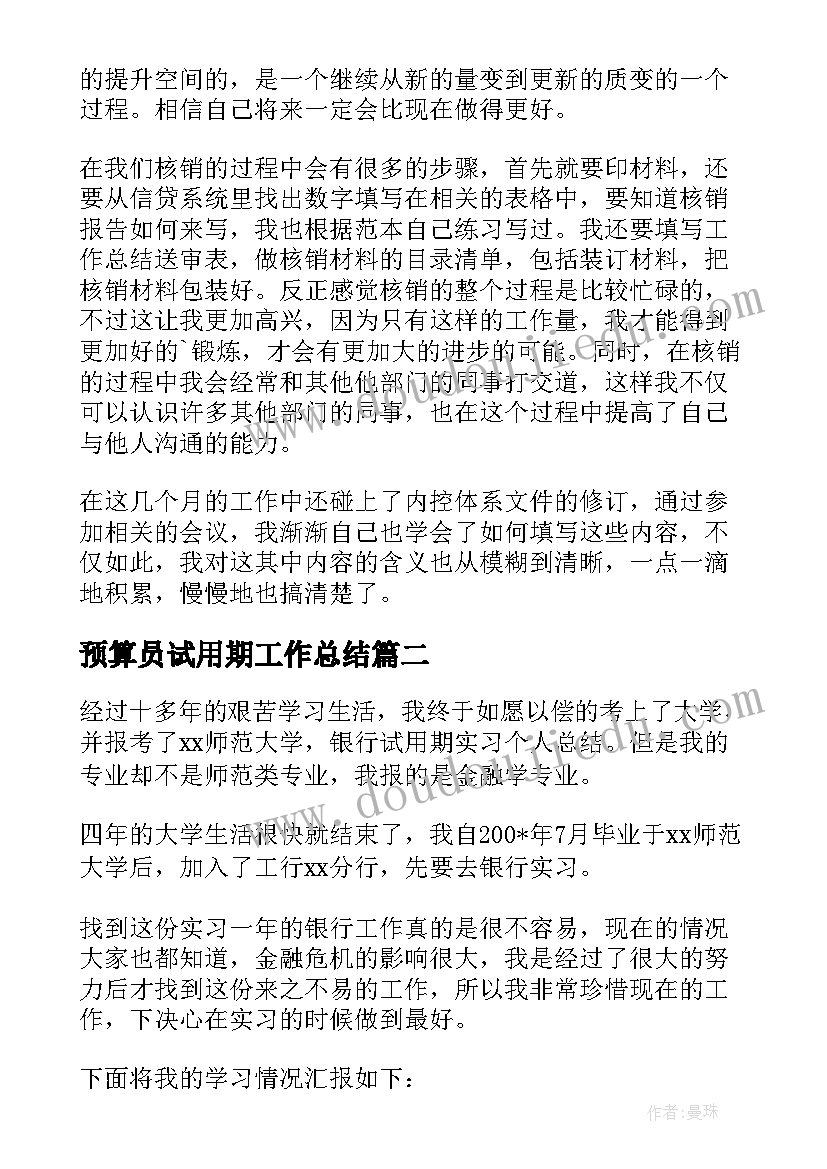 预算员试用期工作总结(精选10篇)