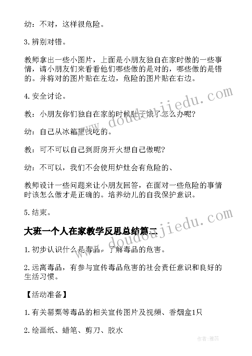 大班一个人在家教学反思总结(通用5篇)