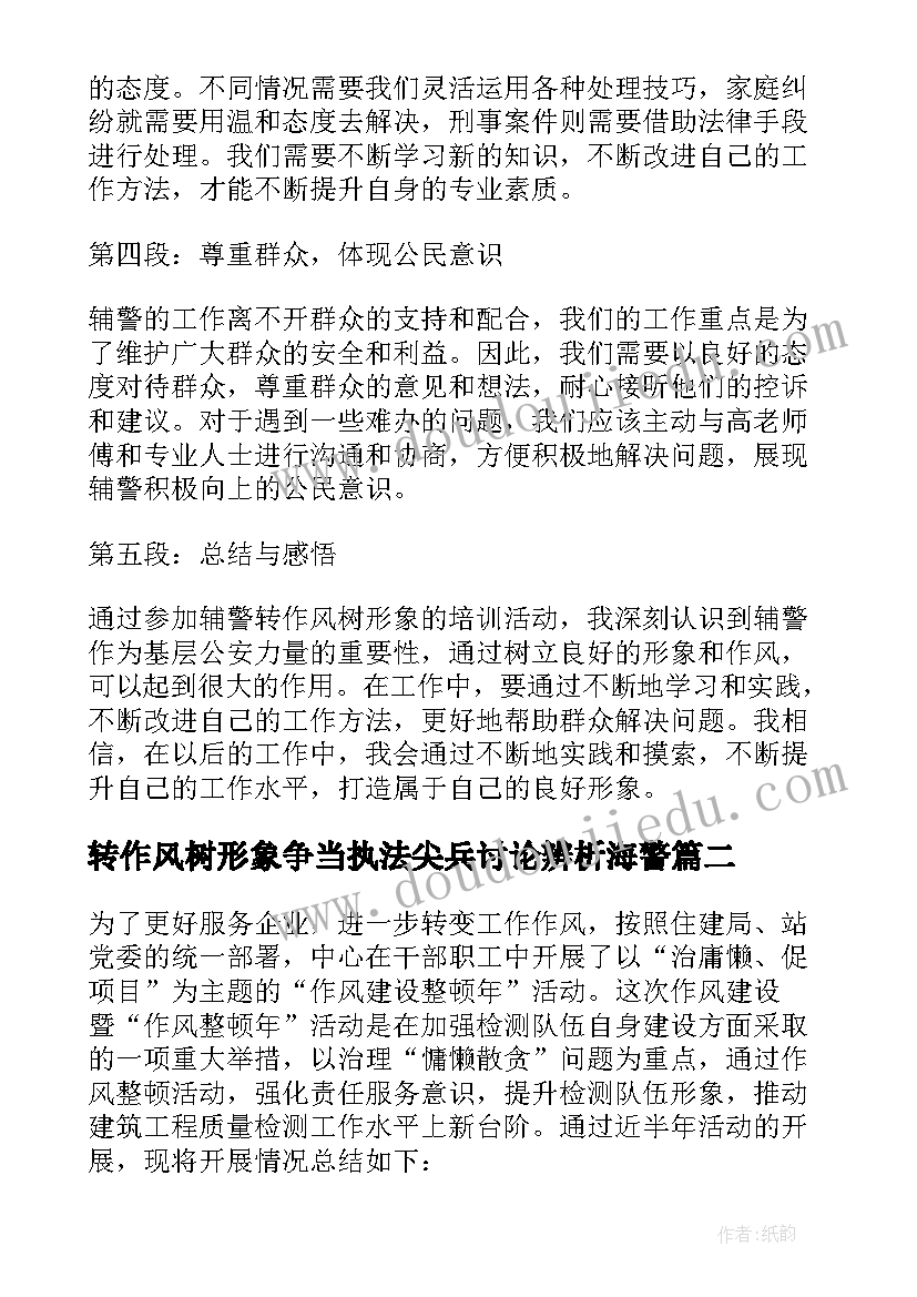 最新转作风树形象争当执法尖兵讨论辨析海警 辅警转作风树形象心得体会(实用5篇)