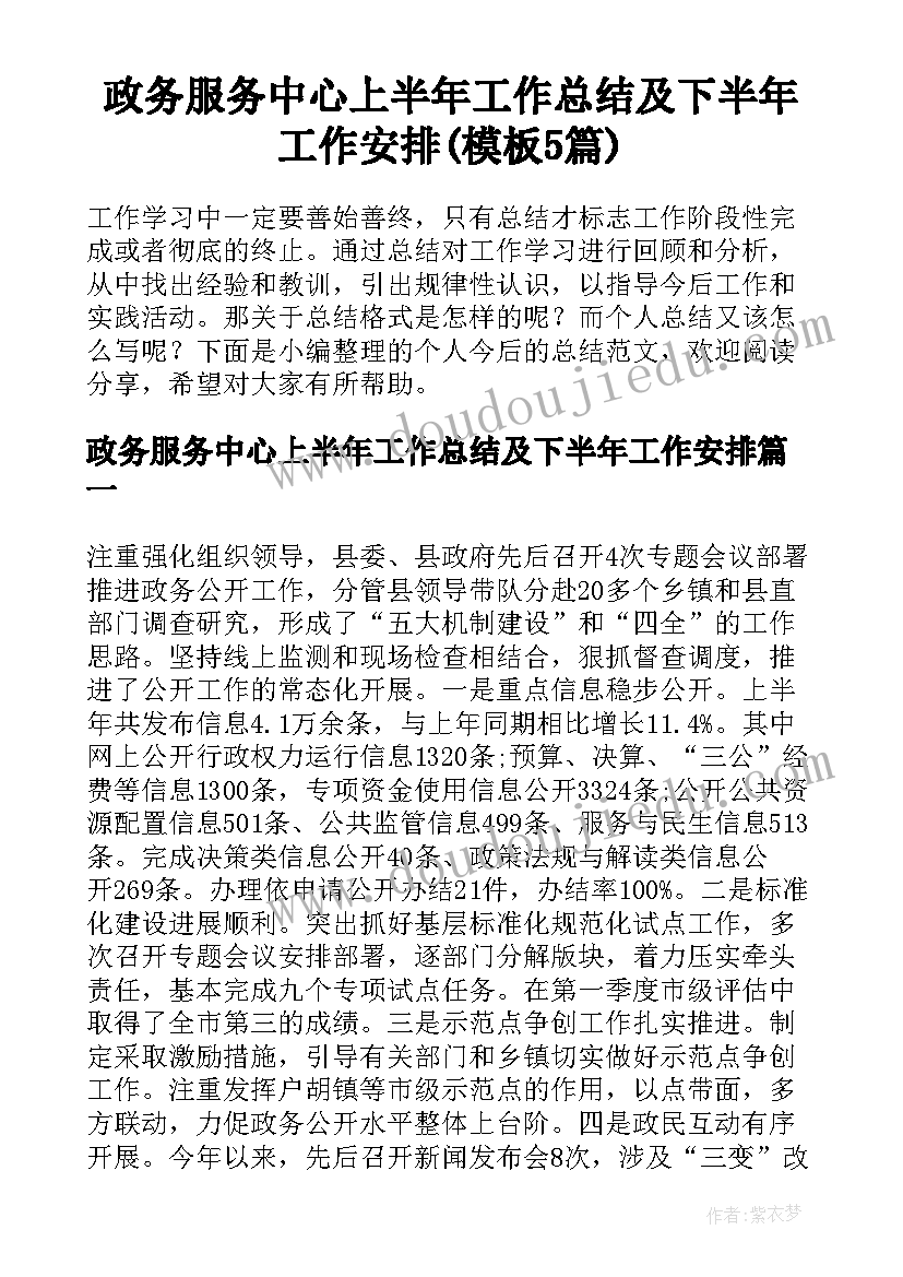 政务服务中心上半年工作总结及下半年工作安排(模板5篇)