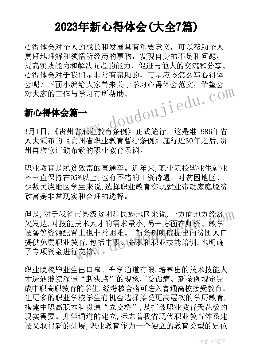 2023年新心得体会(大全7篇)