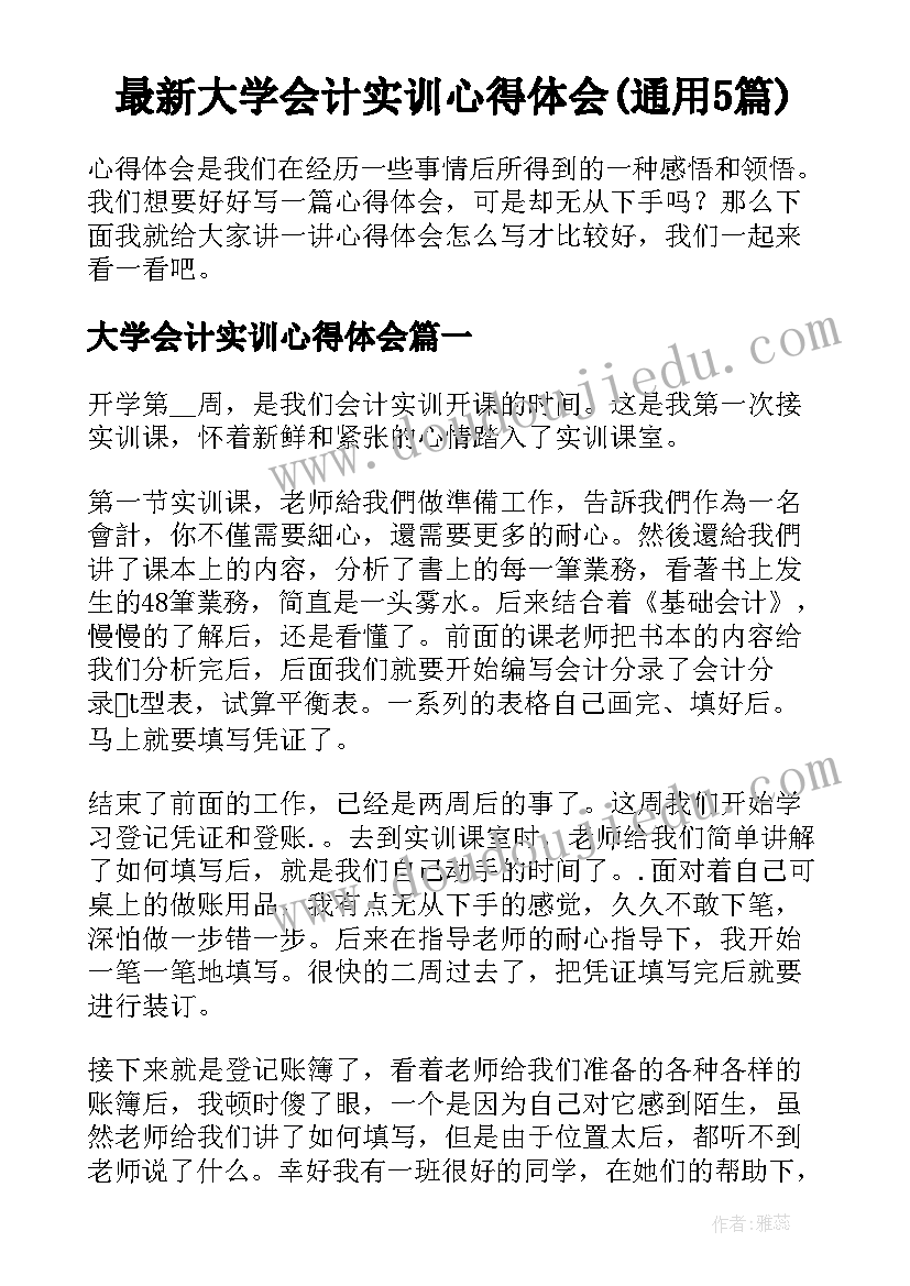 最新大学会计实训心得体会(通用5篇)