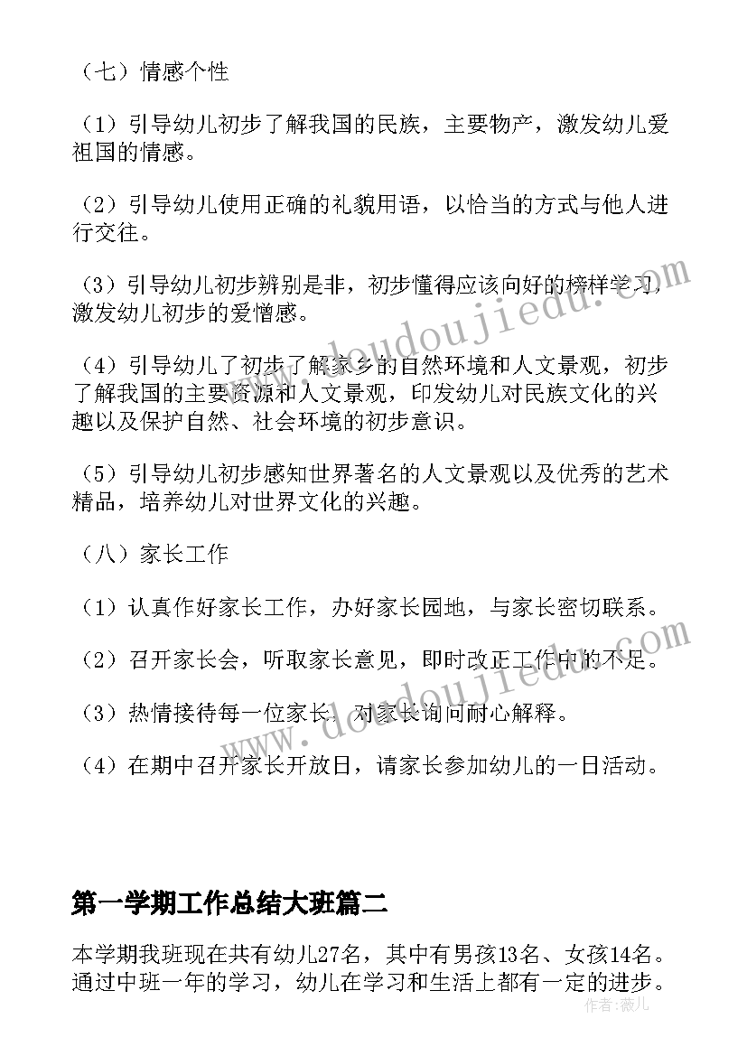 第一学期工作总结大班(实用10篇)