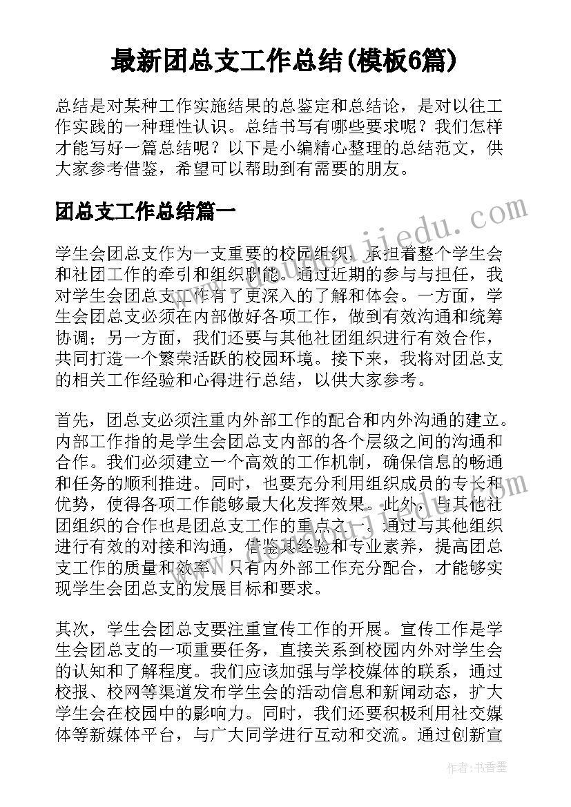 最新团总支工作总结(模板6篇)