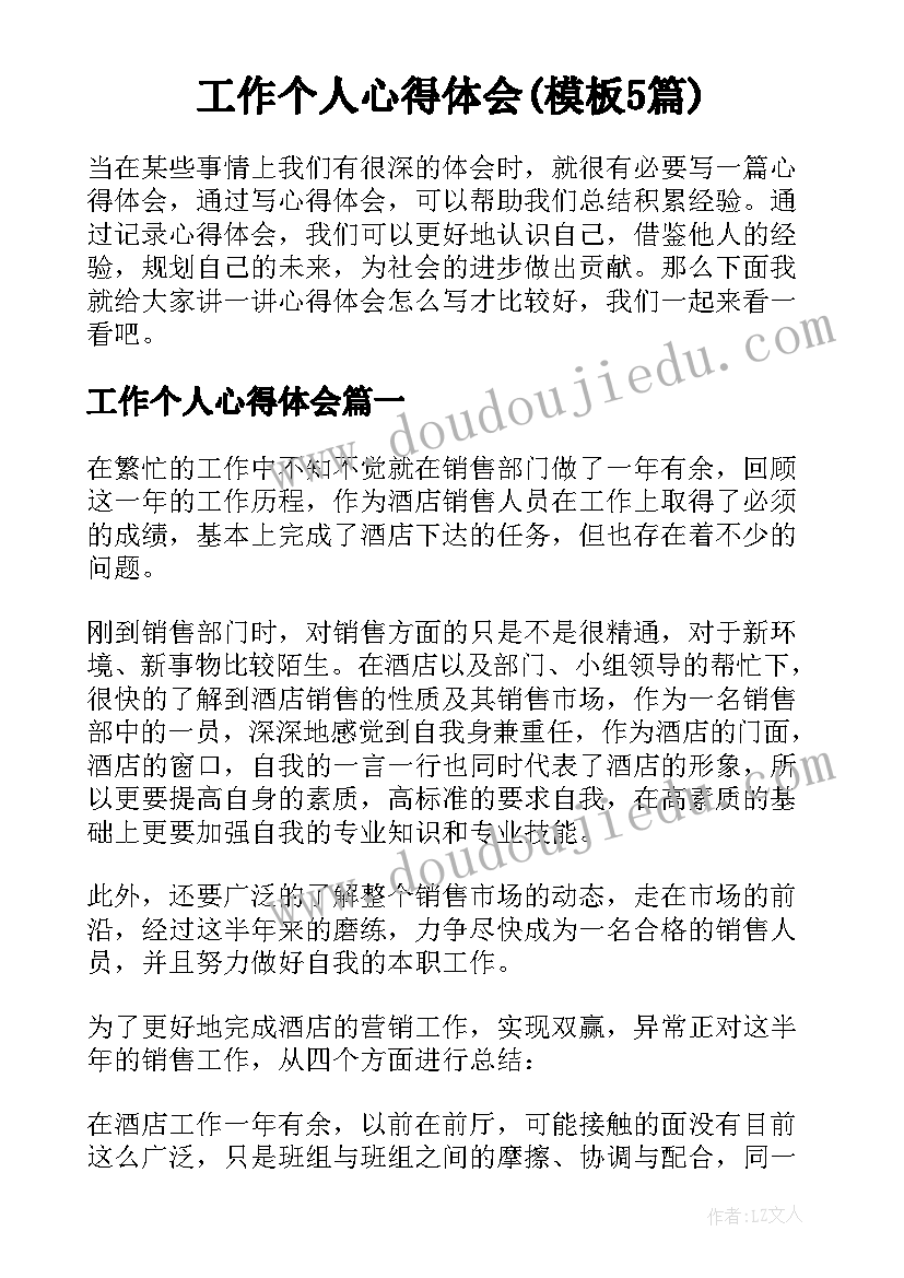 工作个人心得体会(模板5篇)