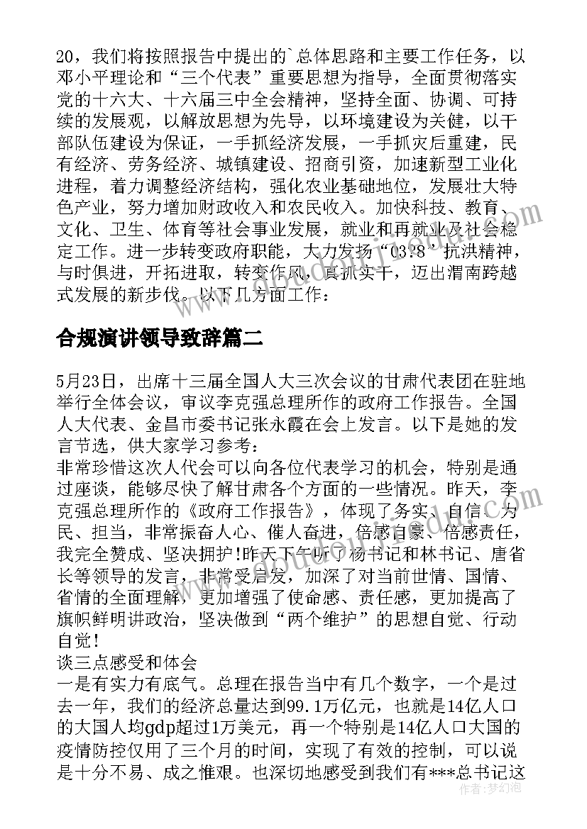 2023年合规演讲领导致辞 政府工作总结报告审议发言稿(优秀9篇)