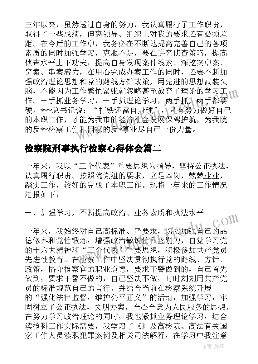 2023年检察院刑事执行检察心得体会 检察院刑事执行个人工作总结(优质5篇)