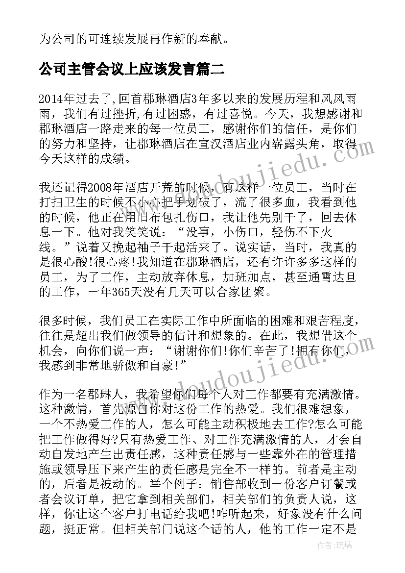 公司主管会议上应该发言(通用5篇)