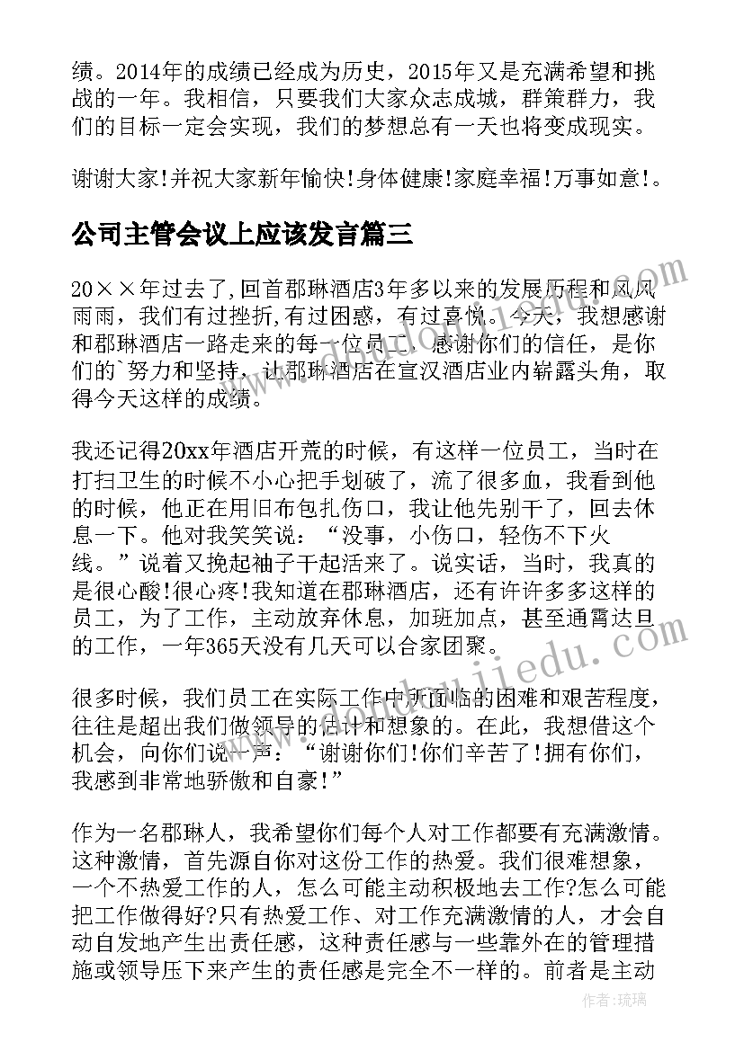 公司主管会议上应该发言(通用5篇)