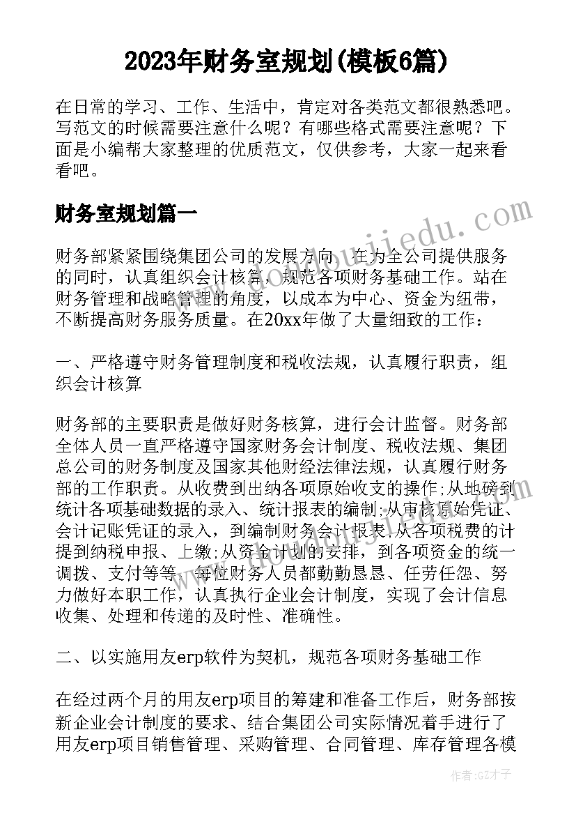 2023年财务室规划(模板6篇)