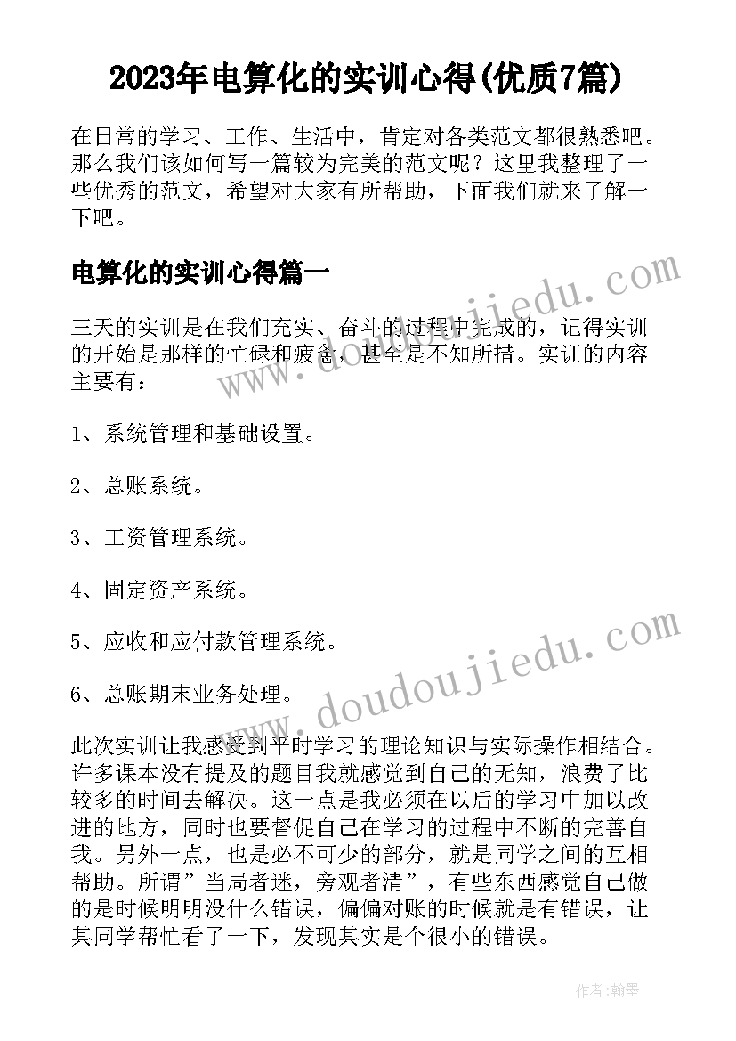 2023年电算化的实训心得(优质7篇)