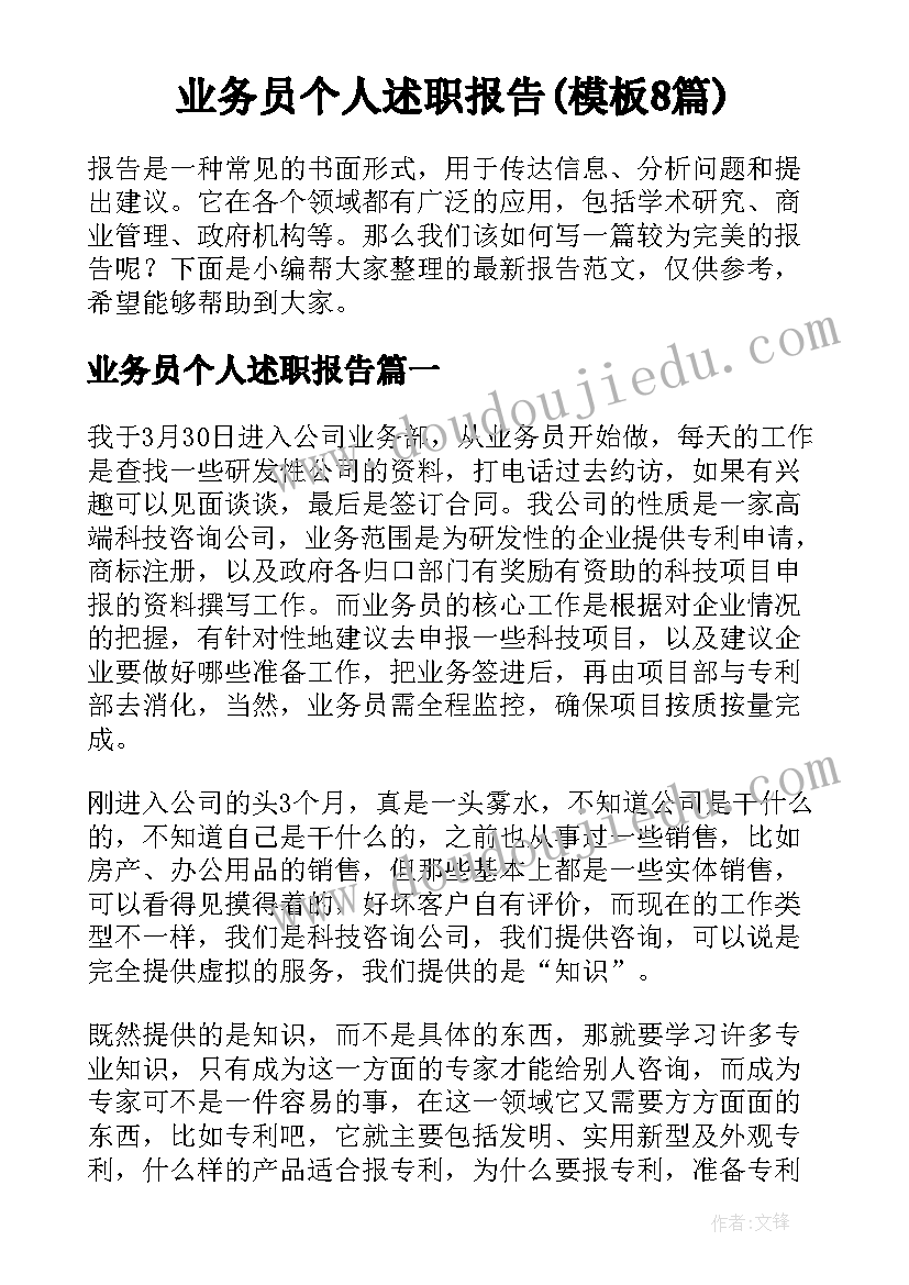 业务员个人述职报告(模板8篇)