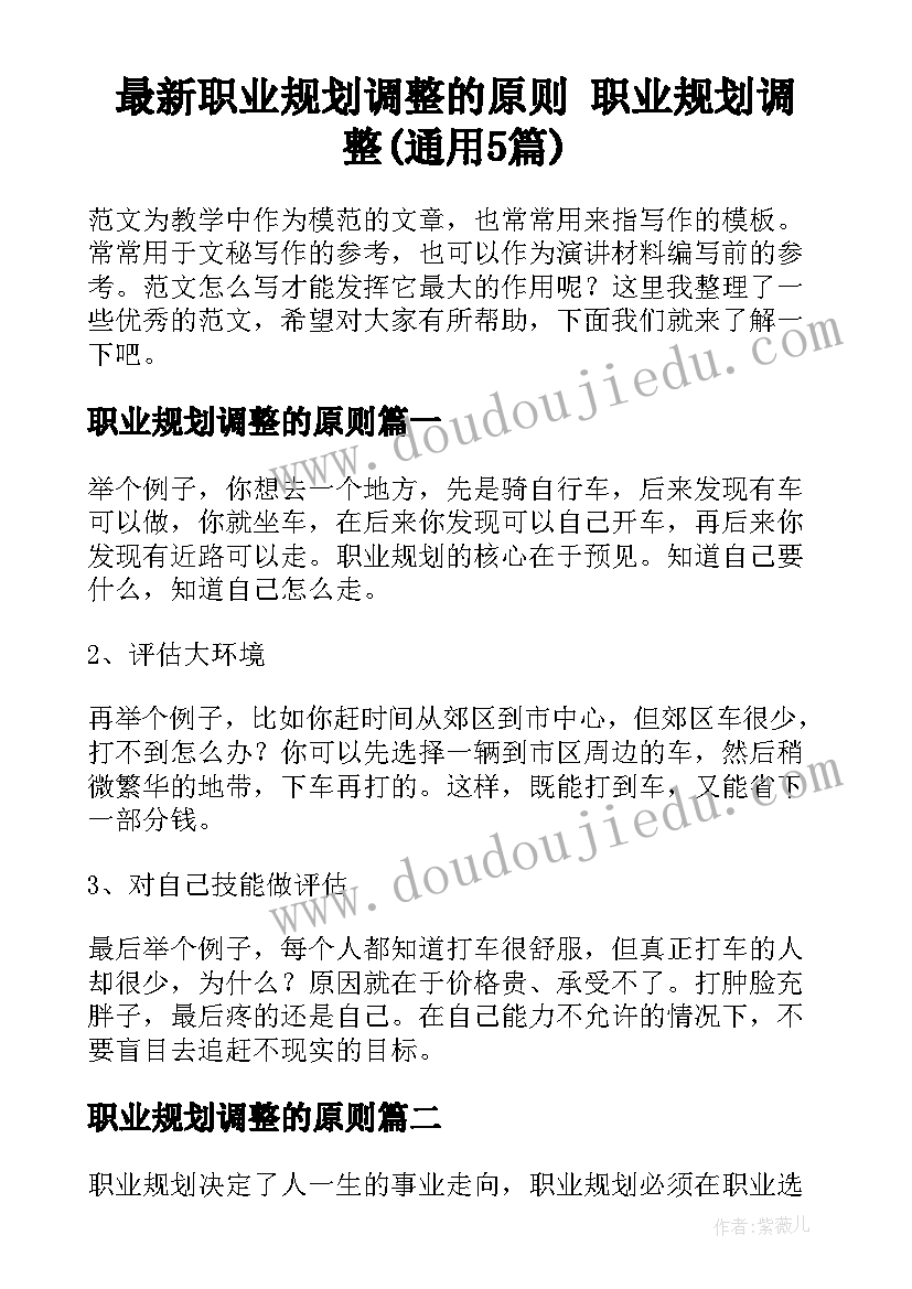 最新职业规划调整的原则 职业规划调整(通用5篇)