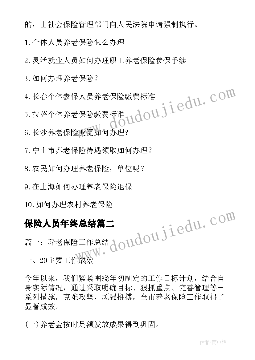 最新保险人员年终总结(模板6篇)