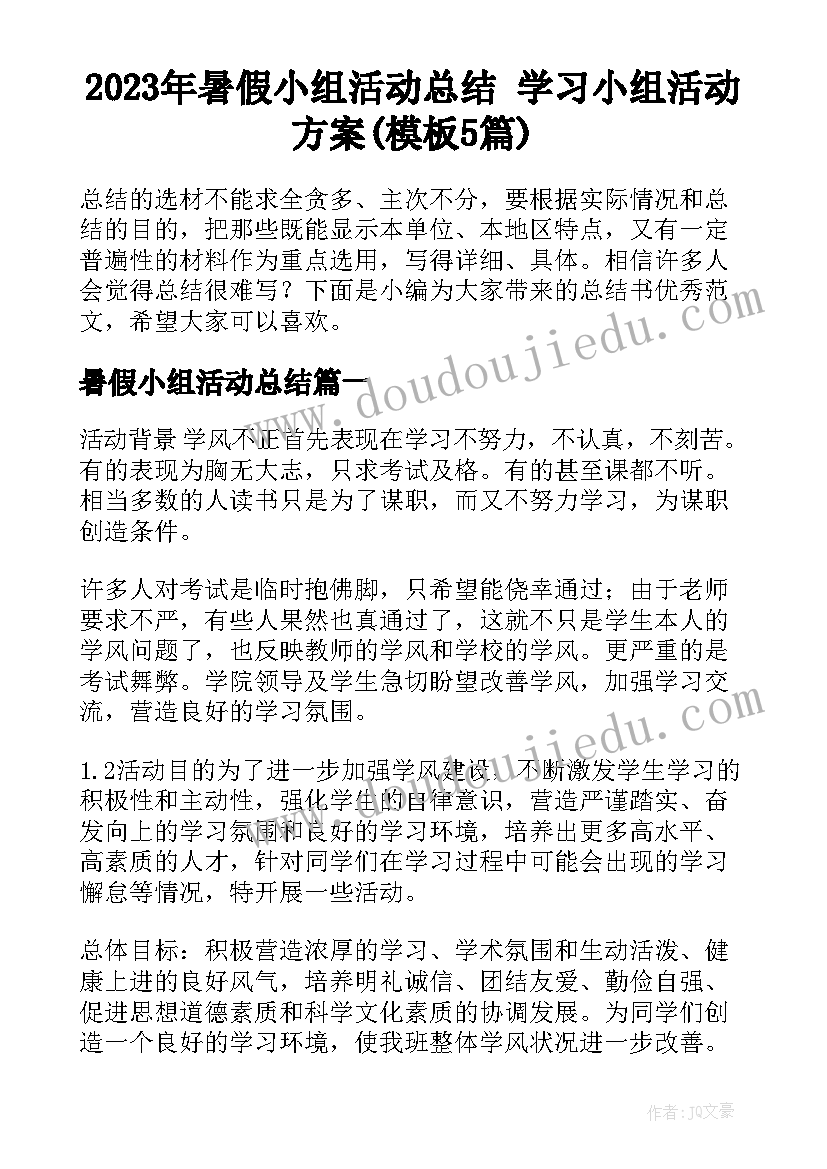 2023年暑假小组活动总结 学习小组活动方案(模板5篇)