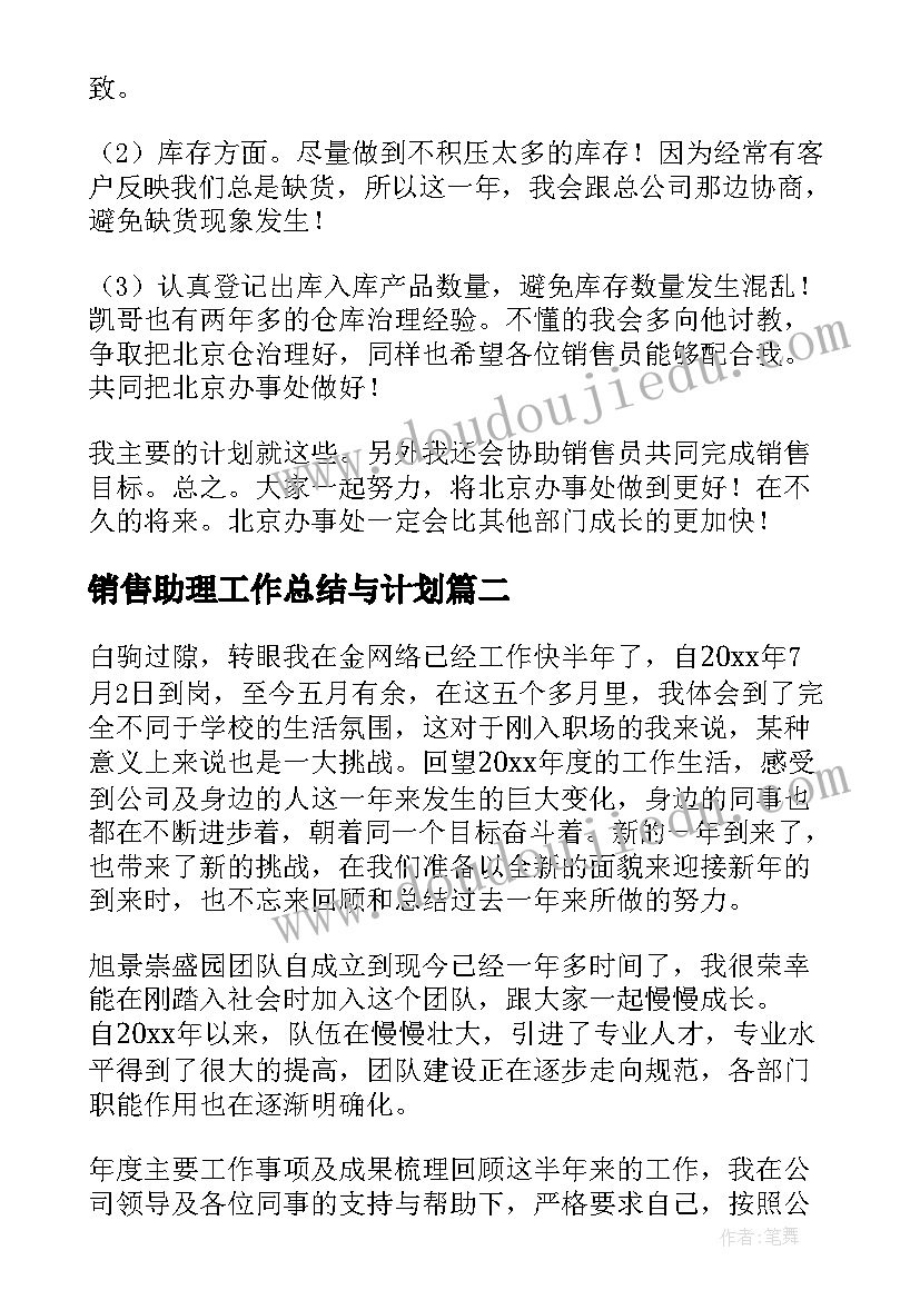 最新销售助理工作总结与计划(通用5篇)