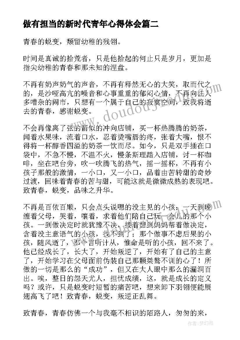 最新做有担当的新时代青年心得体会(汇总5篇)