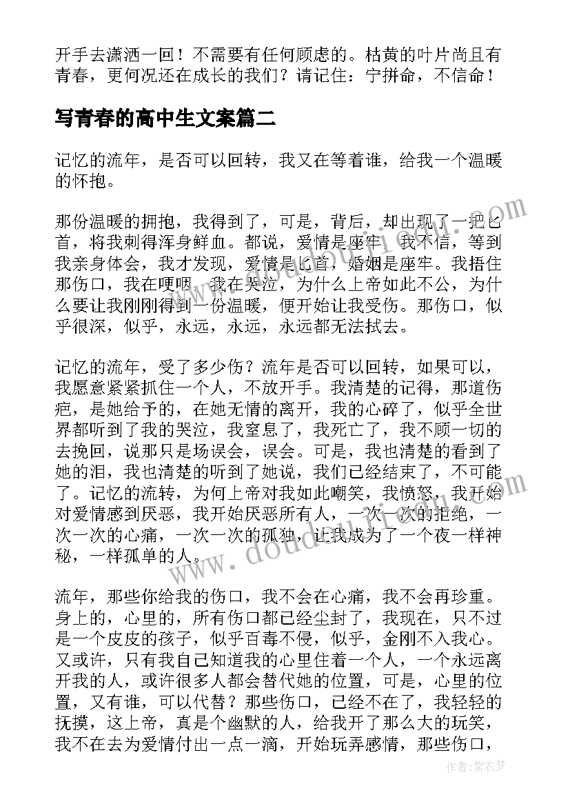 写青春的高中生文案(汇总7篇)