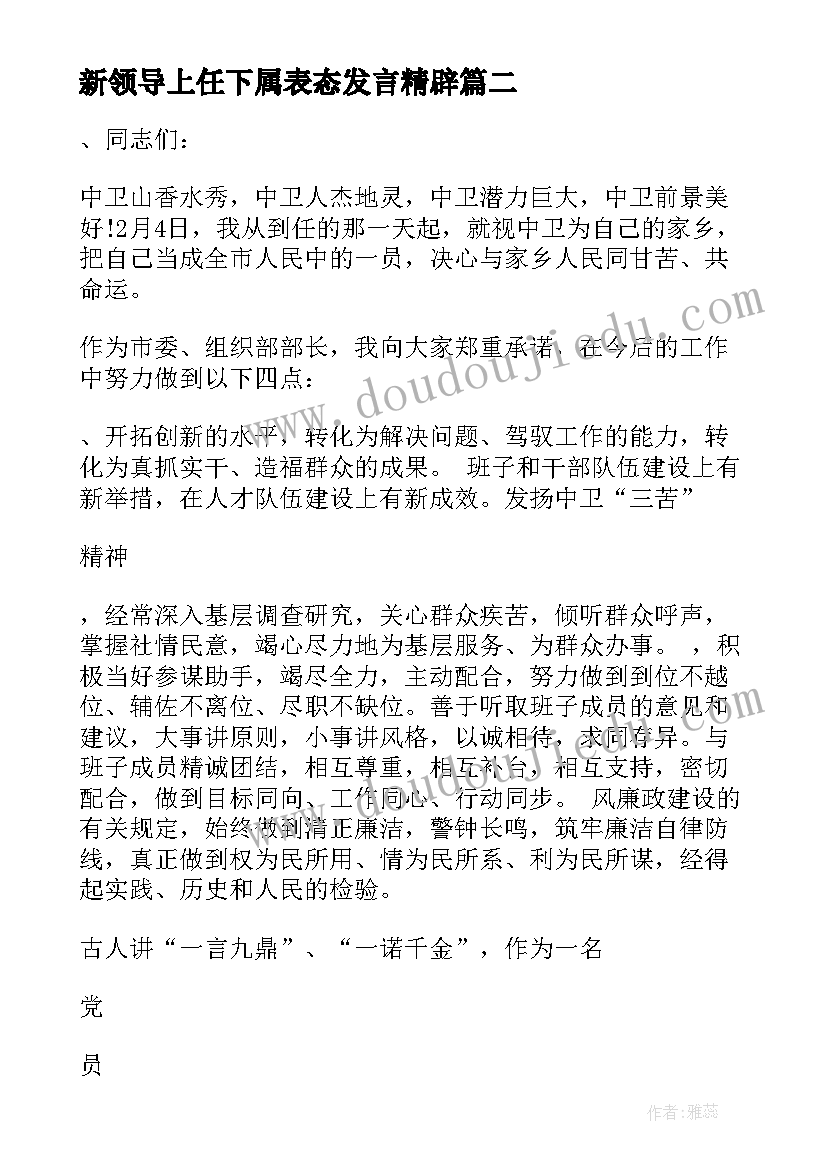 新领导上任下属表态发言精辟(大全5篇)