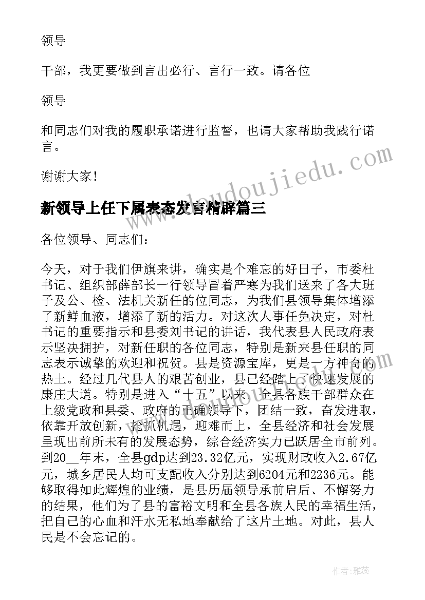 新领导上任下属表态发言精辟(大全5篇)