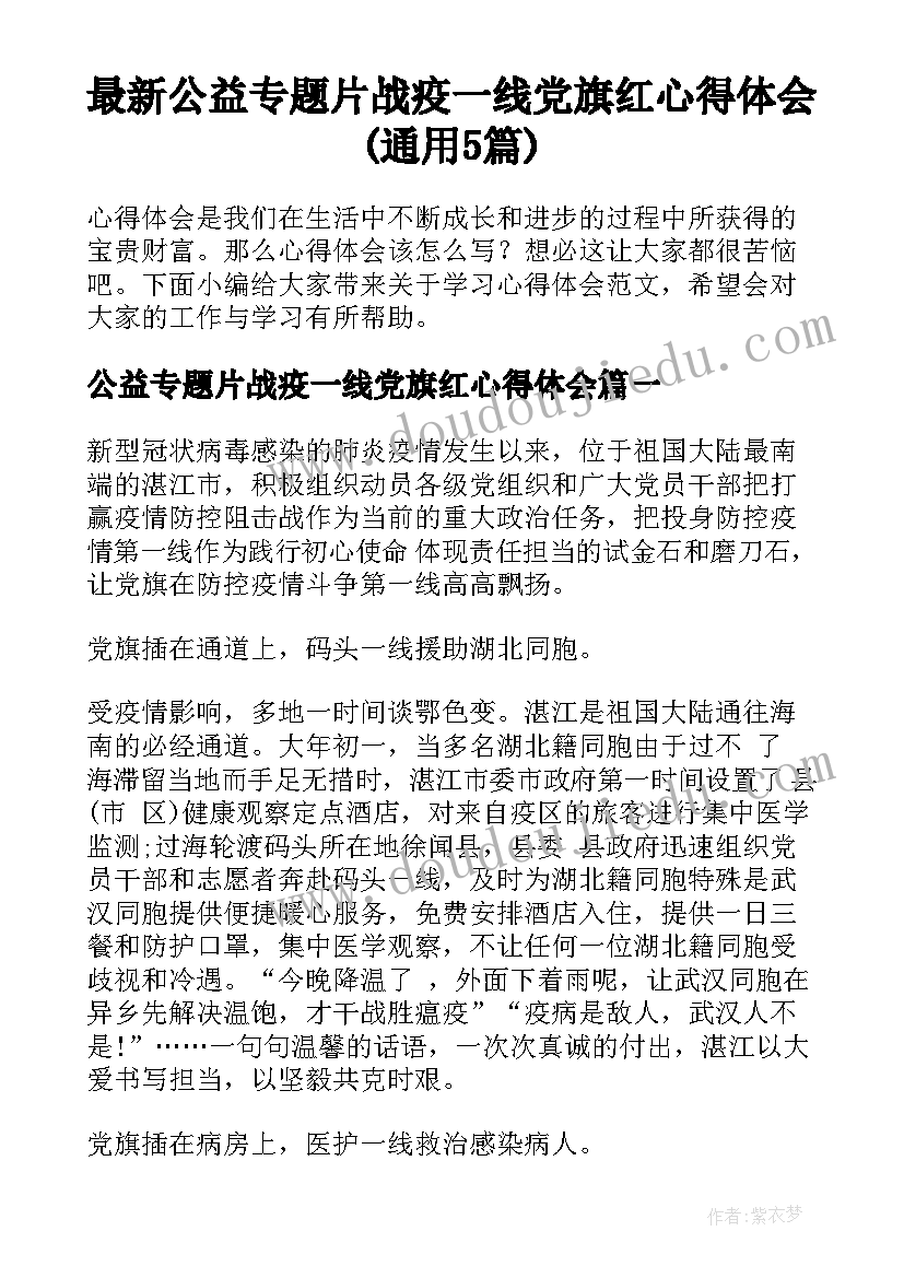 最新公益专题片战疫一线党旗红心得体会(通用5篇)