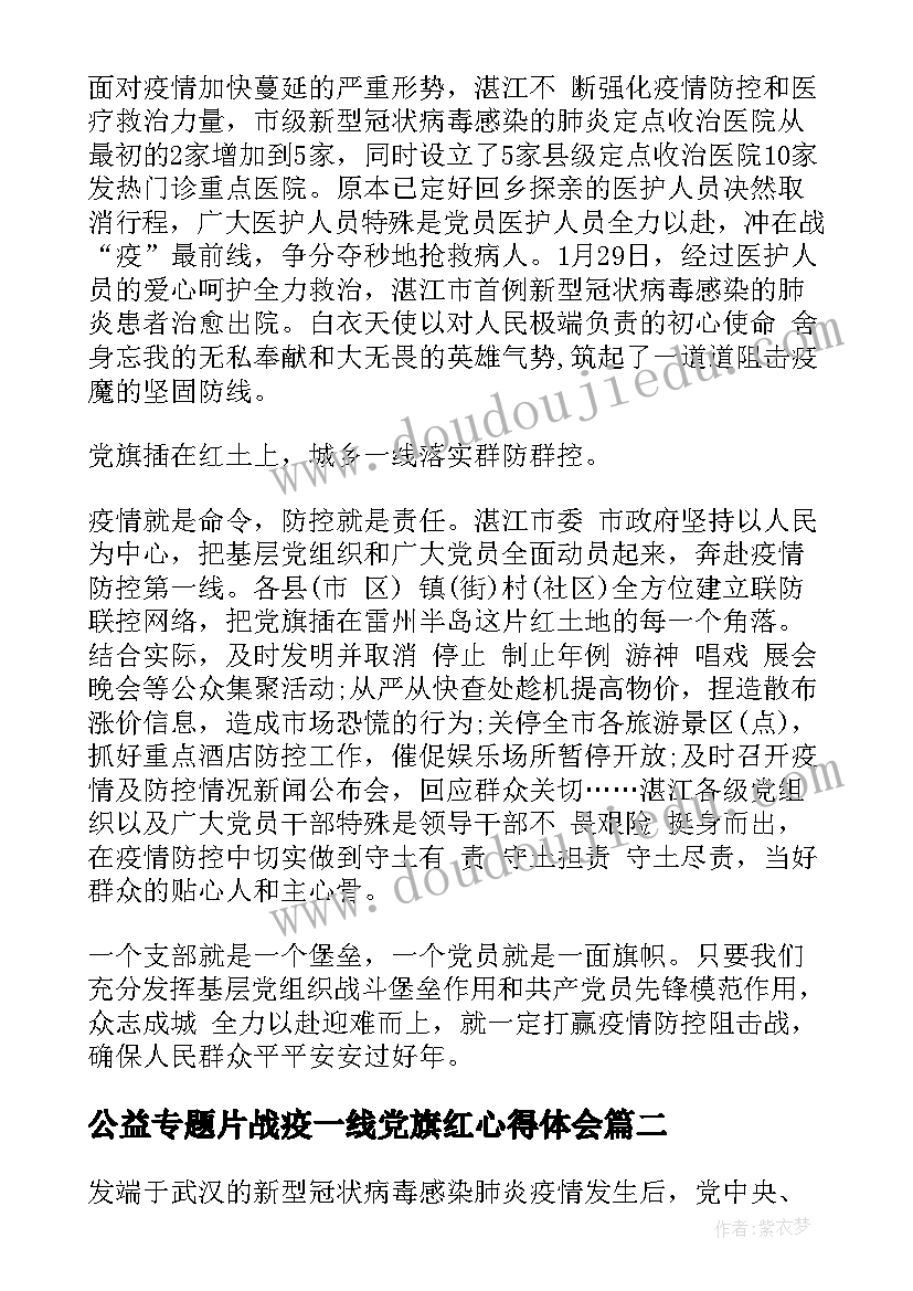 最新公益专题片战疫一线党旗红心得体会(通用5篇)
