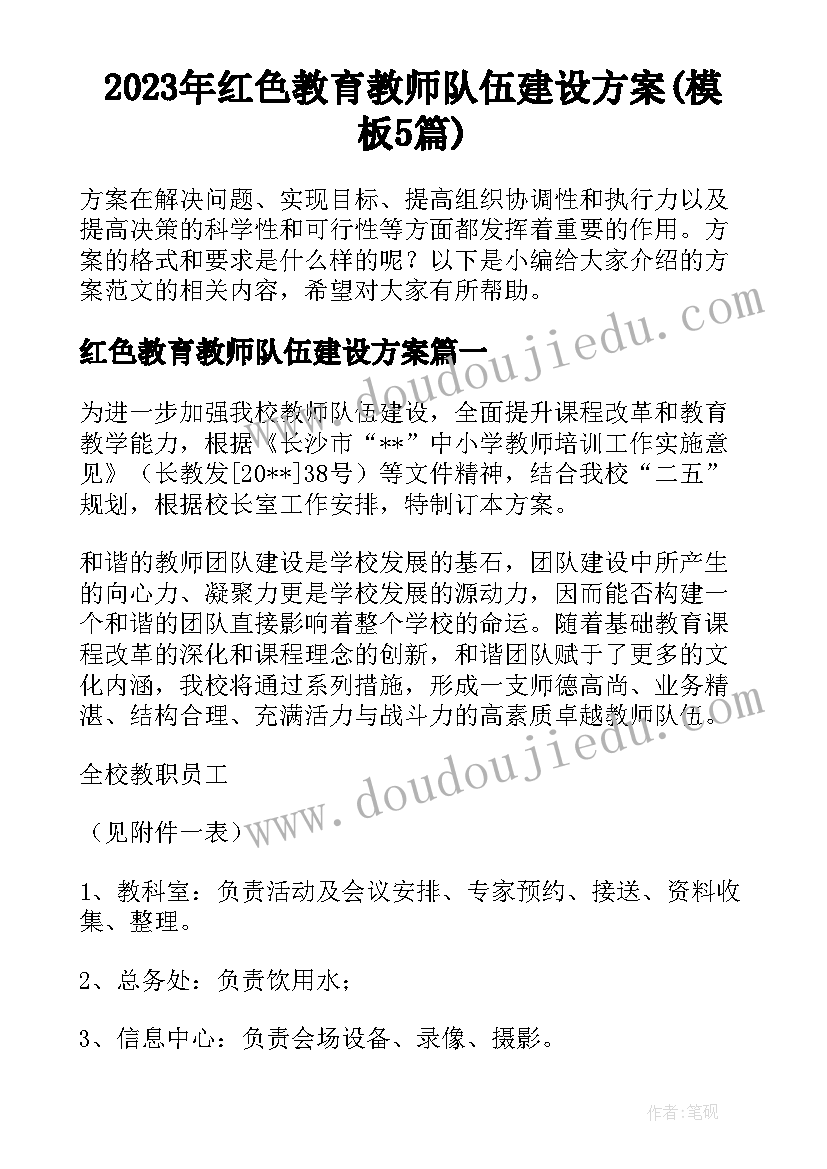 2023年红色教育教师队伍建设方案(模板5篇)