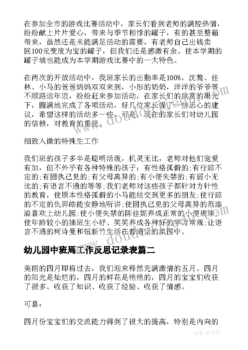 最新幼儿园中班周工作反思记录表 幼儿园中班班务工作反思总结(实用5篇)