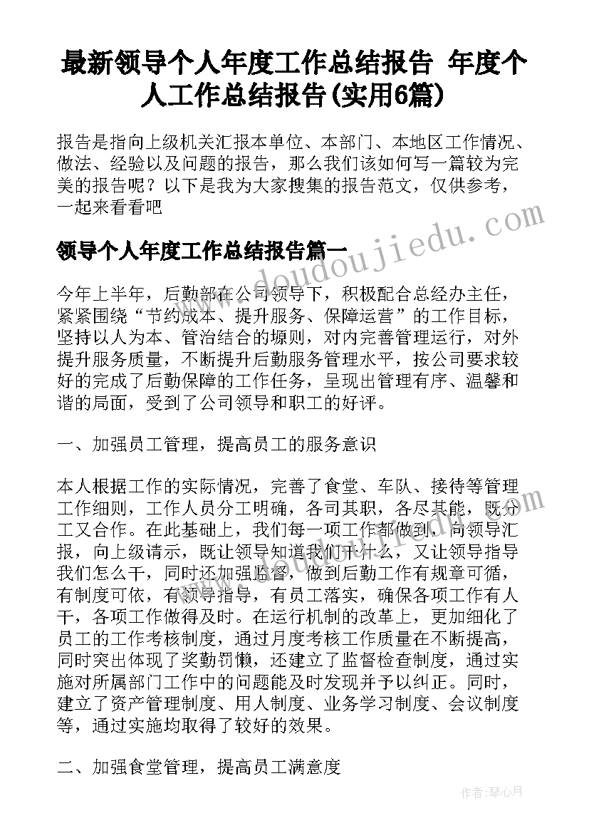 最新领导个人年度工作总结报告 年度个人工作总结报告(实用6篇)